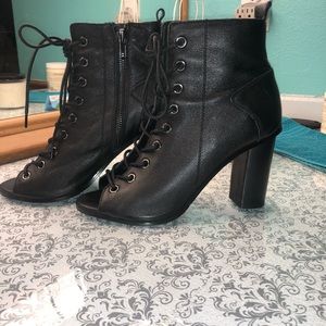 Steve Madden Peep Toe Lace-Up Leather Booties